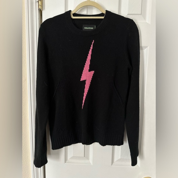 Zadig & Voltaire Women's Black Delly Flash Lightning Bolt Cashmere Sweat… - Picture 4 of 4